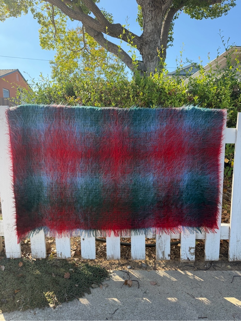 VTG Andrew Stewart Mohair Blend Shaggy Fringe Plaid Throw Blanket 49x72 Scotland